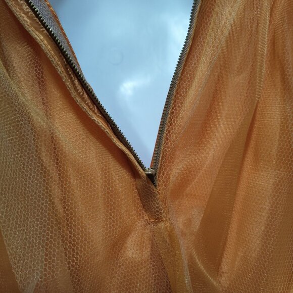 Vintage 50s Dusty Apricot Nylon Prom Party Dress w' Back Panels & Gloves XS - Picture 7 of 9